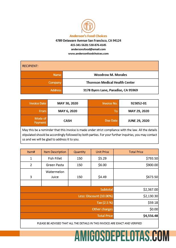 Premium contoh kerja From Home faktur templat