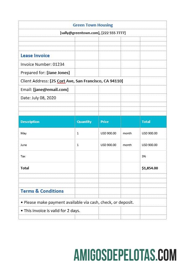 Berkualitas sederhana Lease faktur templat