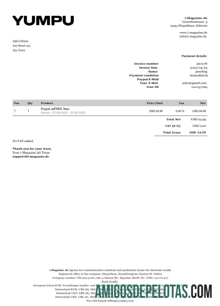 Dapat Diedit Swiss Yumpu faktur Word and PDF templat