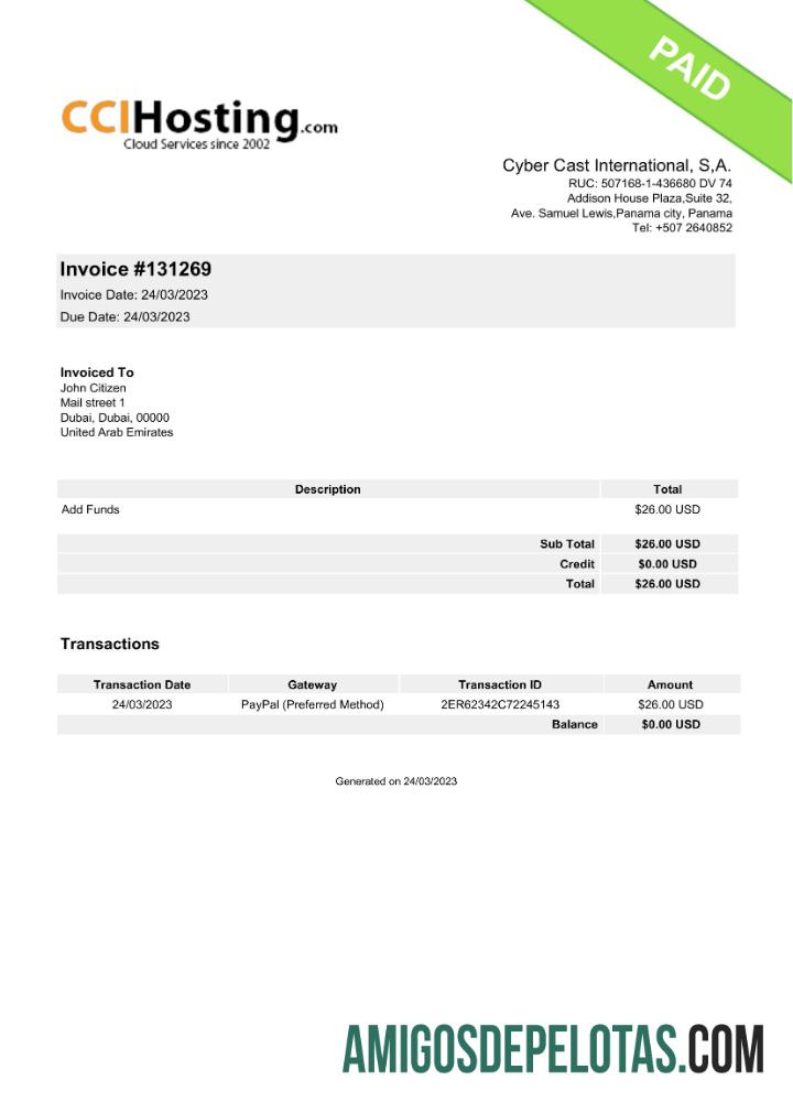 Profesional UEA Cyber Cast International faktur Word and PDF templat