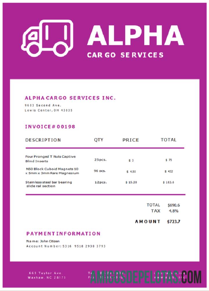 AS Alpha Cargo Services faktur sampel