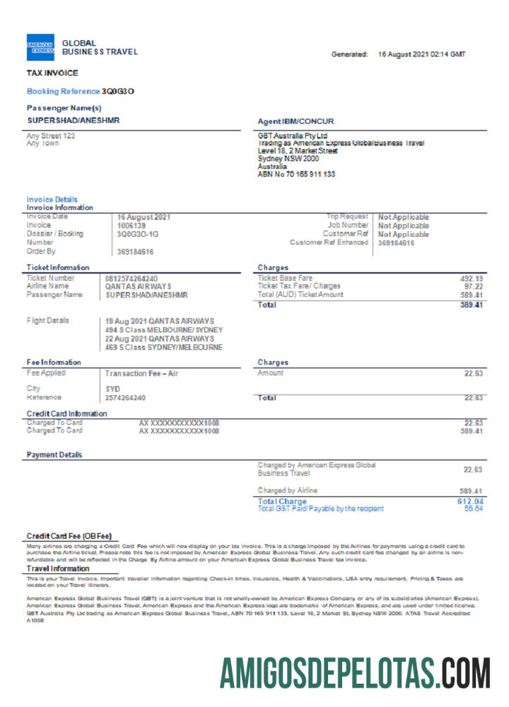 AS American Express faktur templat