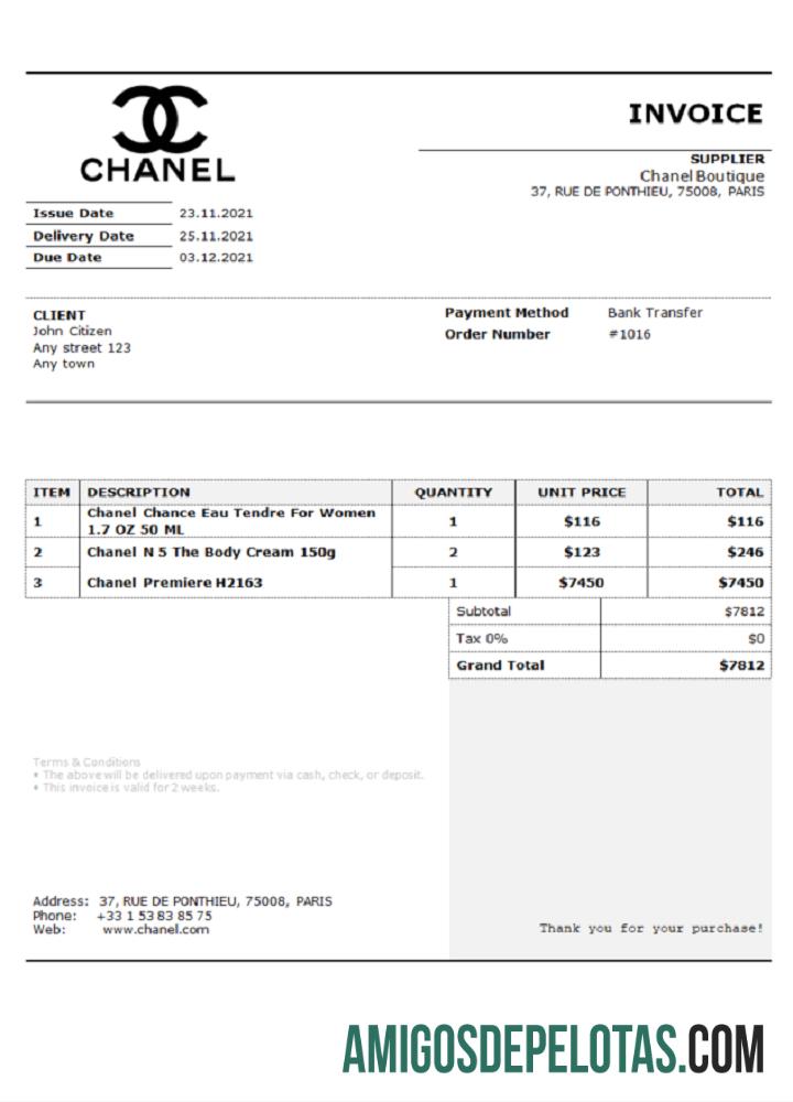 AS Chanel faktur pratinjau