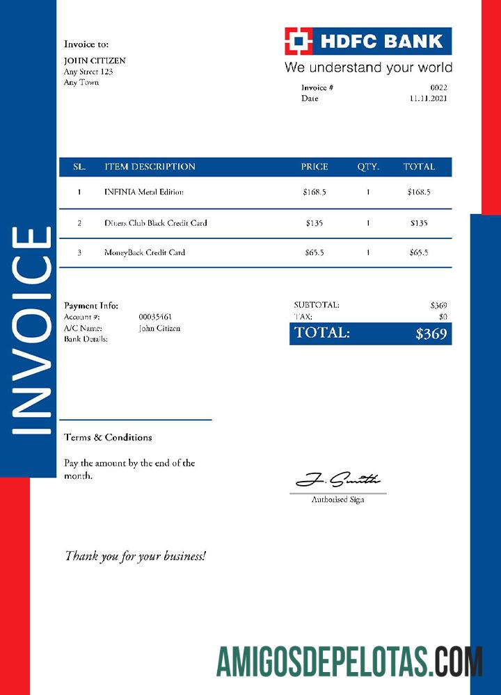 Dapat Diedit AS HDFC faktur templat