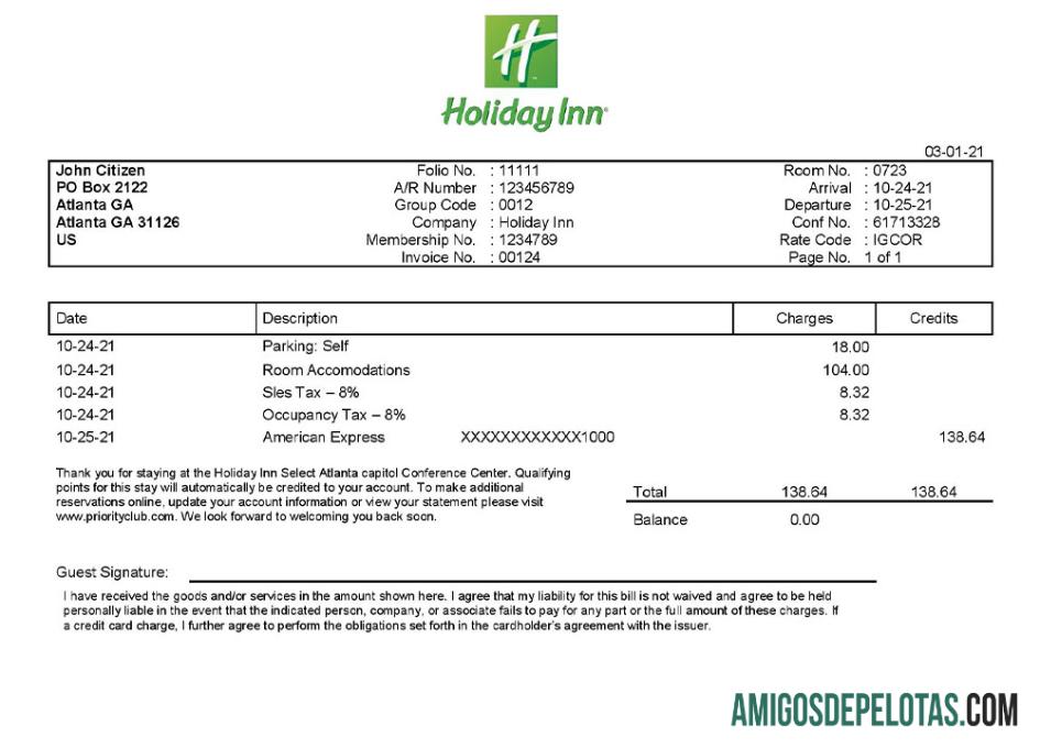 Premium AS Holiday Inn InterContinental Hotels Group faktur templat