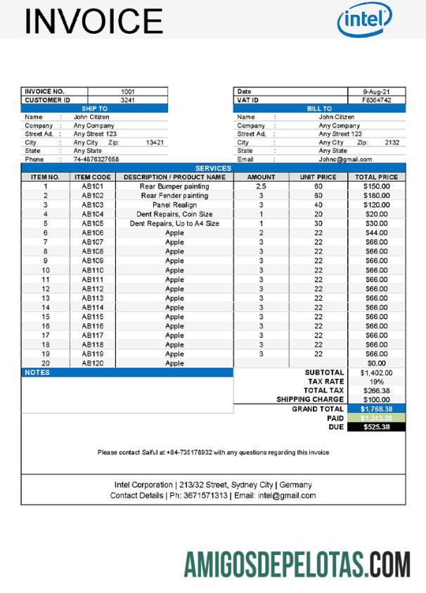 Premium AS Intel faktur templat