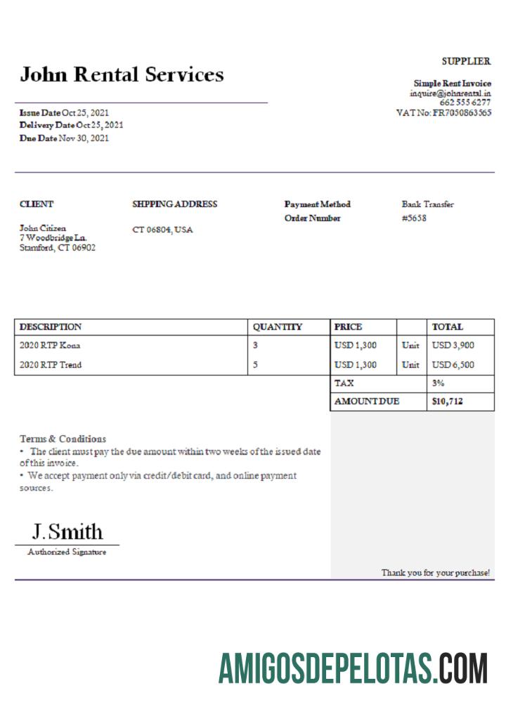 AS John Rental Services faktur desain