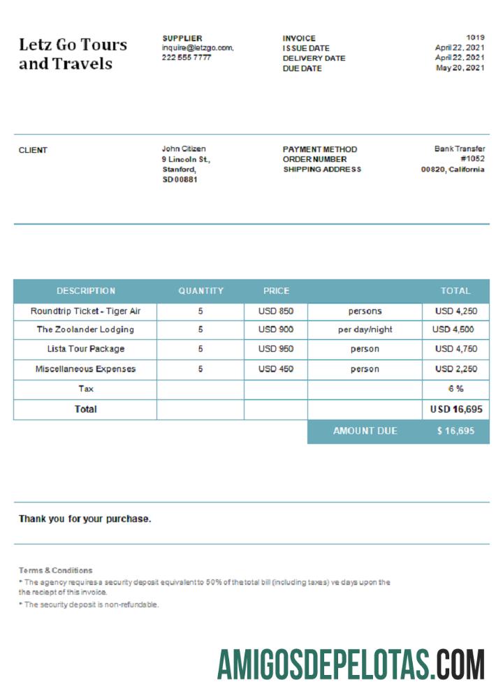 AS Letz Go Tours and Travels faktur pratinjau