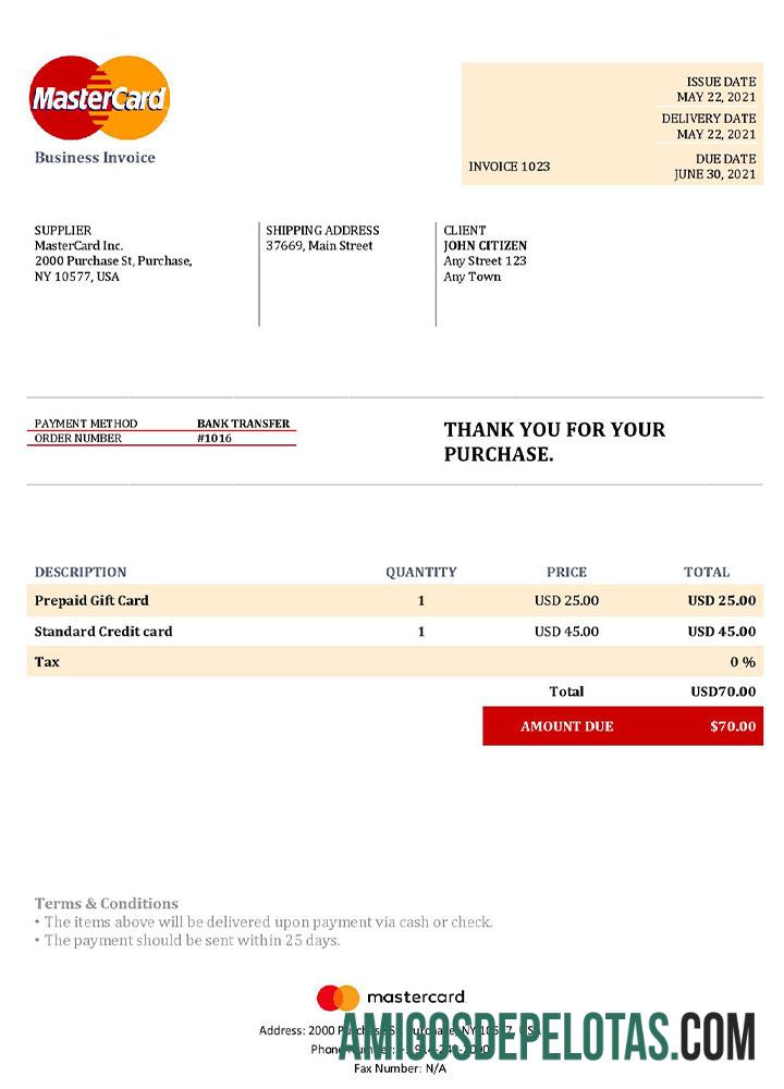 Premium AS MasterCard faktur templat