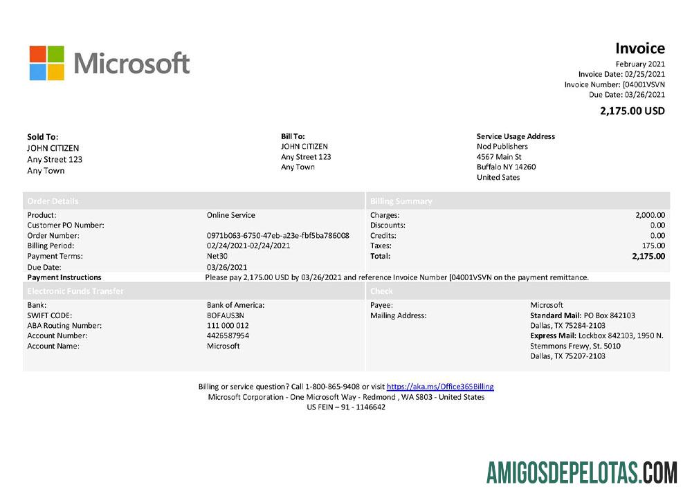 Berkualitas AS Microsoft faktur templat