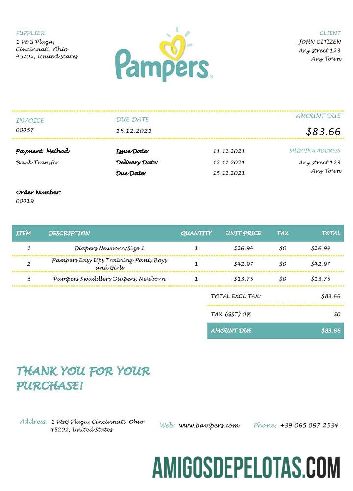 AS Pampers faktur sampel