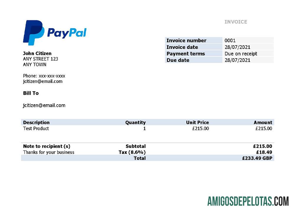 AS PayPal faktur templat