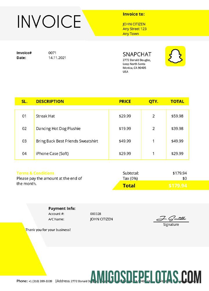 AS Snapchat faktur templat