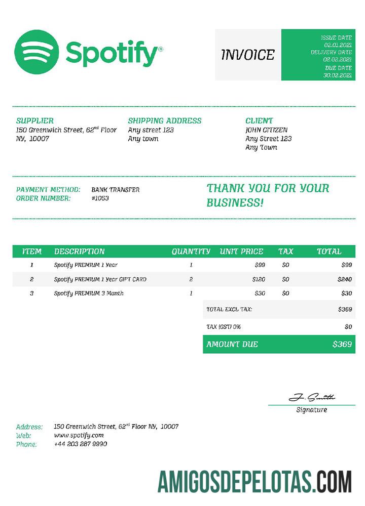 AS Spotify faktur templat