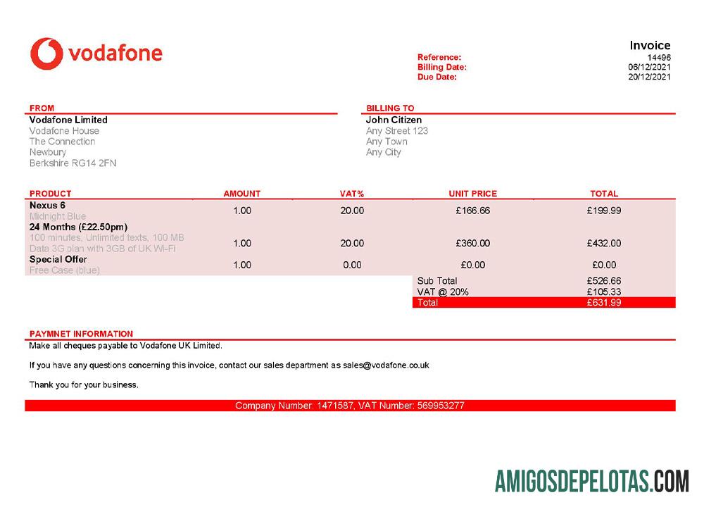 Realistis AS Vodafone faktur templat