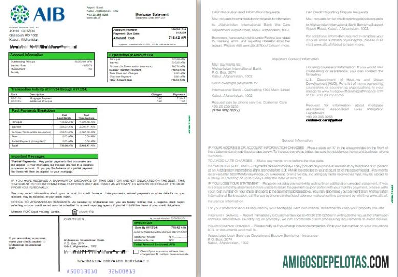 Afganistan International bank (AIB) Hipotik laporan, 3 pages 1 2 scr sampel