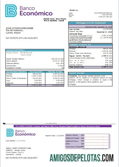 Angola Banco Economico bank Hipotik laporan scr sampel