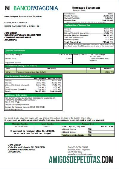 Argentina Banco Patagonia bank Hipotik laporan scr sampel