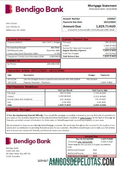 Australia Bendigo bank Hipotik laporan scr templat