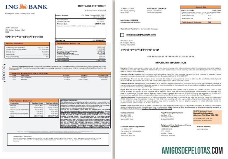 Australia ING Direct bank Hipotik laporan, 3 pages, 1 2 scr sampel