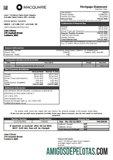 Australia Macquire bank Hipotik laporan scr templat