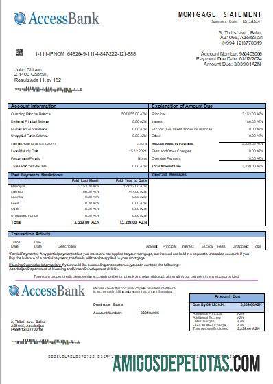 Azerbaijan Access bank Hipotik laporan scr sampel