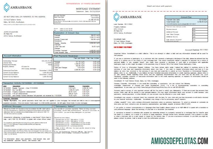Azerbaijan Amrahbank bank Hipotik laporan, 3 pages, 1 2 scr sampel