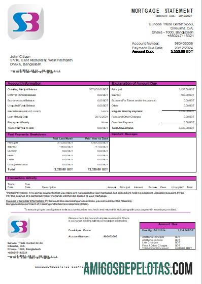 Bangladesh SB bank Hipotik laporan scr templat