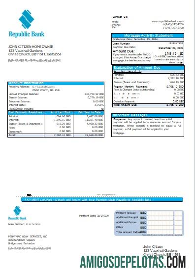 Barbados Republic bank Hipotik laporan scr sampel