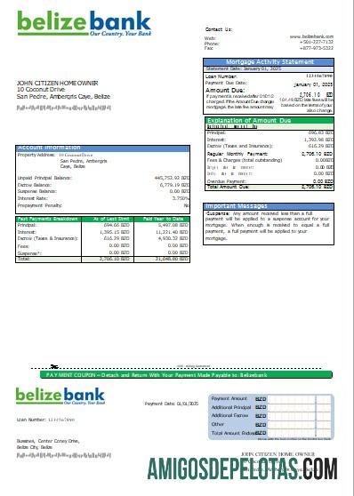 Belize Belizebank bank Hipotik laporan scr sampel