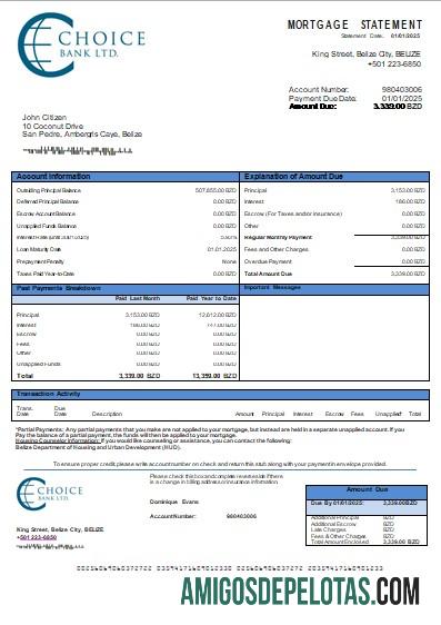 Belize Choice bank Hipotik laporan scr templat