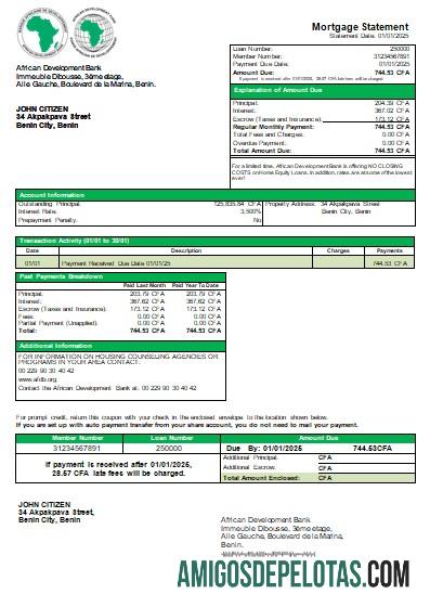 Benin African Development bank Hipotik laporan scr pratinjau