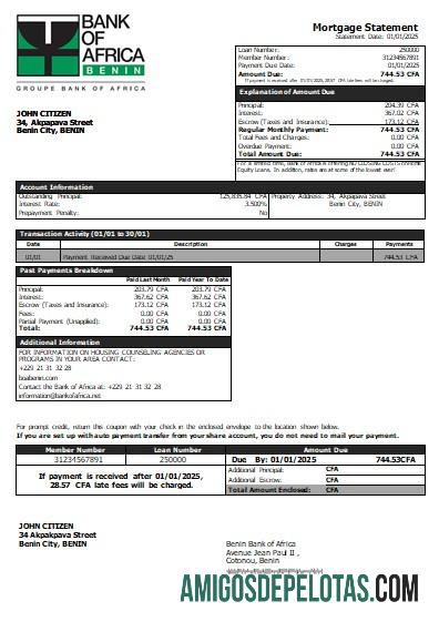 Benin bank of Africa bank Hipotik laporan scr sampel