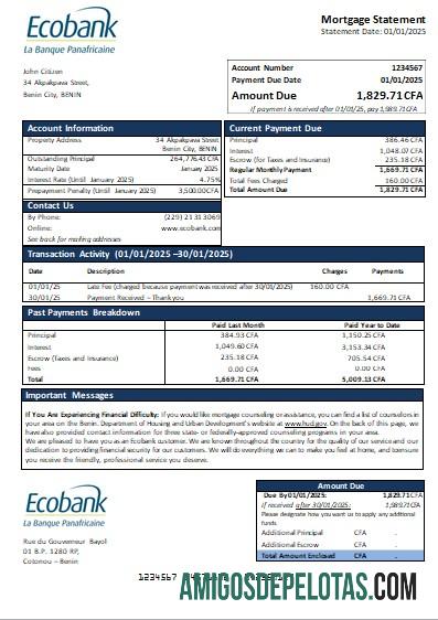 Benin Ecobank bank Hipotik laporan scr templat