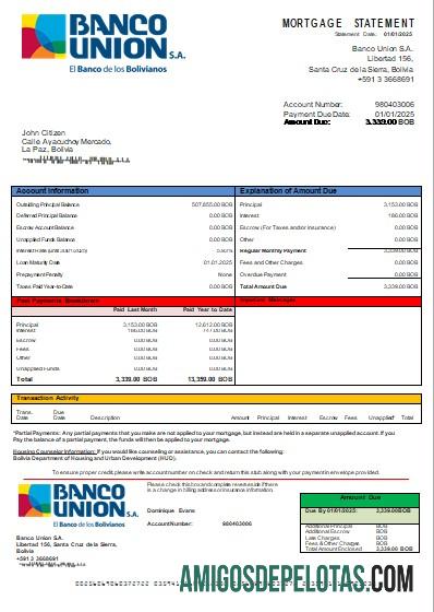 Bolivia Banco serikat bank Hipotik laporan scr sampel