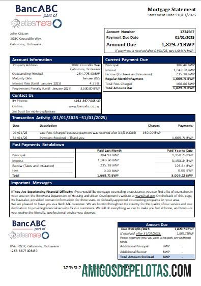 Botswana bank ABC bank Hipotik laporan scr sampel