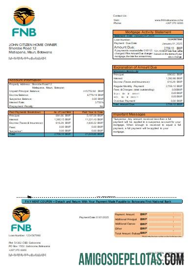Botswana First nasional bank Hipotik laporan scr templat