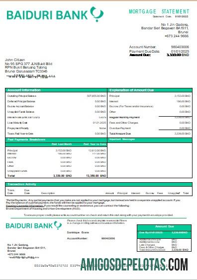 Brunei Baiduri bank Hipotik laporan scr sampel