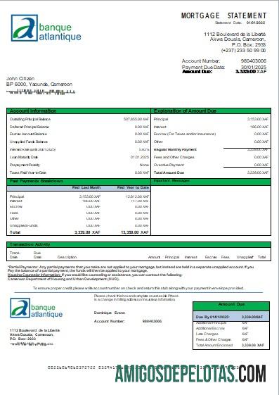 Kamerun Atlantic bank Hipotik laporan scr sampel