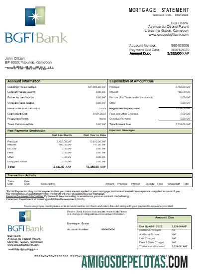Kamerun BGFI bank Hipotik laporan scr sampel