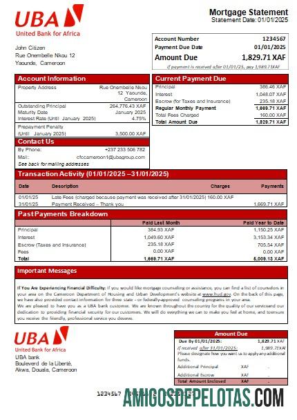 Kamerun UBA bank Hipotik laporan scr templat