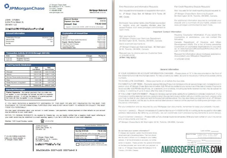 Kanada JP Morgan Chase bank Hipotik laporan, 2 pages, 1 2 scr makering