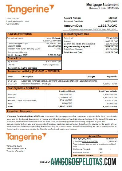 Kanada Tangerine bank Hipotik laporan scr sampel