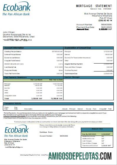 Chad Ecobank bank Hipotik laporan scr makering