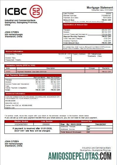 Tiongkok ICBC bank Hipotik laporan scr sampel