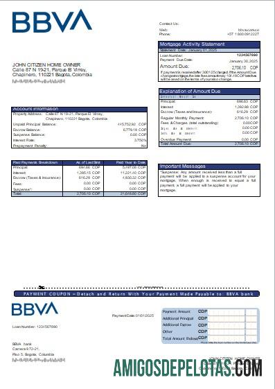 Kolombia BBVA bank Hipotik laporan scr sampel