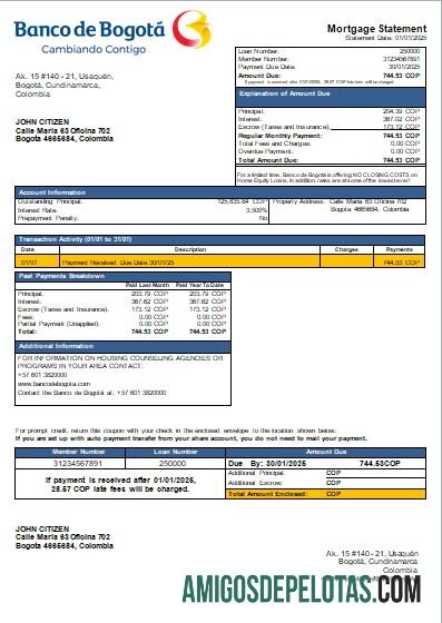 Kolombia Banco de Bogota╠ü bank Hipotik laporan scr templat
