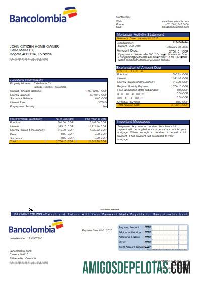 Kolombia Bancolombia bank Hipotik laporan scr sampel