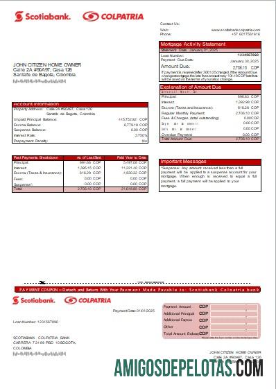 Kolombia Scotiabank Colpatria bank Hipotik laporan scr sampel