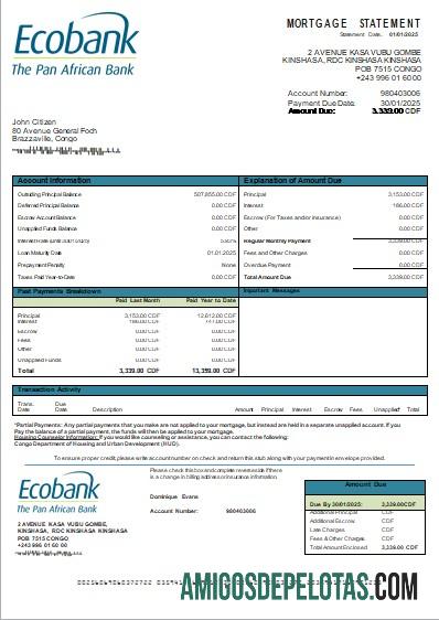 Kongo Ecobank bank Hipotik laporan scr templat